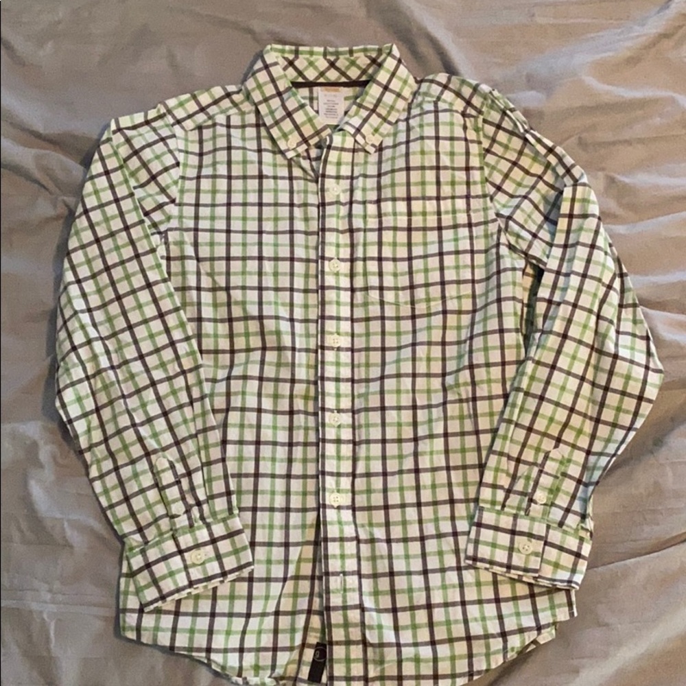 Gymboree Button Down Plaid Shirt 8/10 green brown